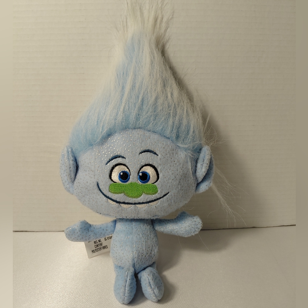 DreamWorks Light Blue Guy Plush Troll with Green Mustache